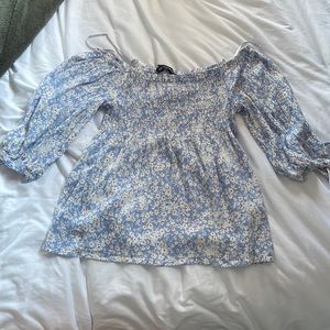 Blue, white flowers shirt , medium